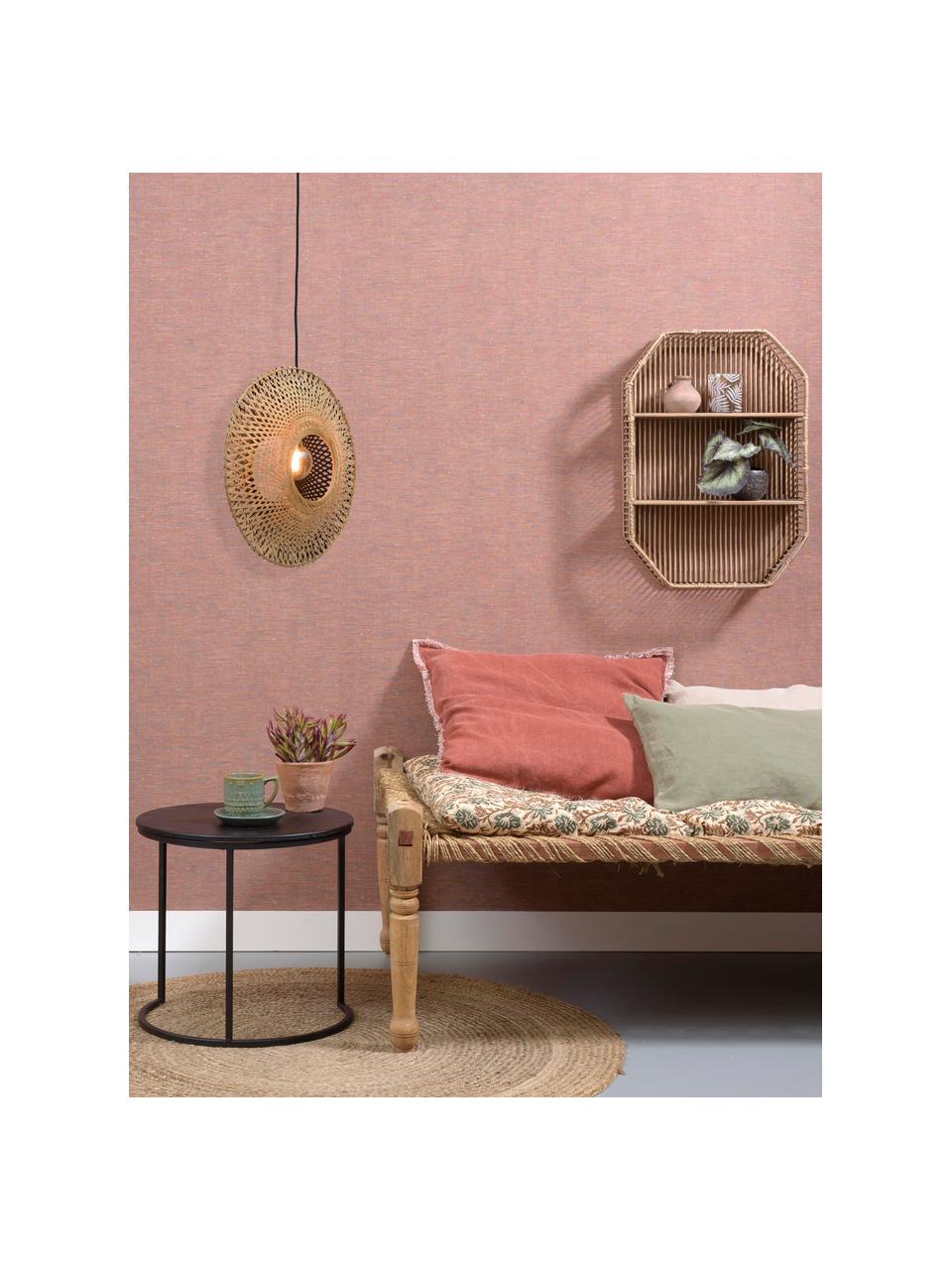 Bamboe-hanglamp Kalimantan in bruin-zwart, Lampenkap: bamboe, Baldakijn: gecoat metaal, Beige, zwart, Ø 44 x H 44 cm