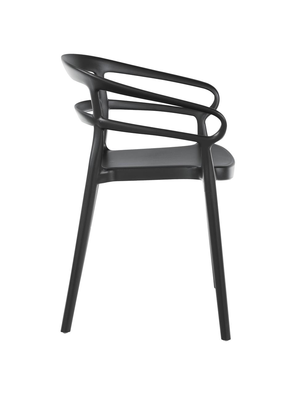Krzesło z tworzywa sztucznego z podłokietnikami Rodi, 2 szt., Polipropylen, Czarny, S 52 x G 57 cm