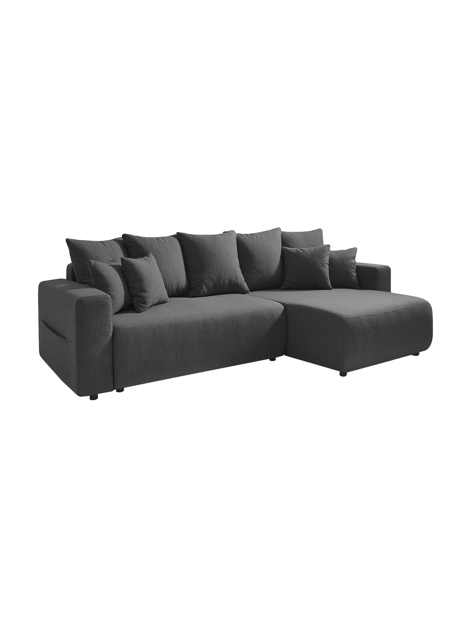 Sofa narożna z funkcją spania i miejscem do przechowywania Elvi, Tapicerka: poliester z powłoką hydro, Nogi: tworzywo sztuczne, Antracytowy, S 282 x G 153 cm