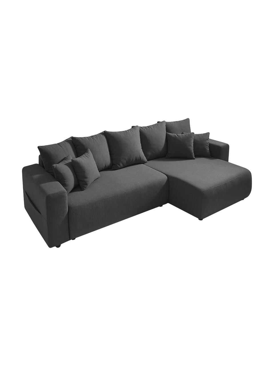 Sofa narożna z funkcją spania i miejscem do przechowywania Elvi, Tapicerka: poliester z powłoką hydro, Nogi: tworzywo sztuczne, Antracytowy, S 282 x G 153 cm