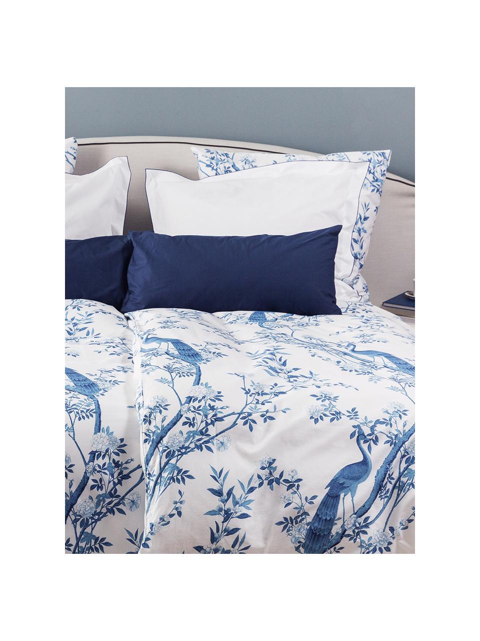 Housse de couette en percale Annabelle, Blanc, bleu, larg. 140 x long. 200 cm