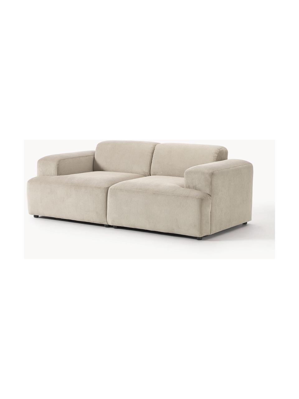 Cord-Sofa Melva (2-Sitzer), Bezug: Cord (92% Polyester, 8% P, Gestell: Massives Kiefernholz, Spa, Füße: Kunststoff Dieses Produkt, Cord Hellbeige, B 198 x T 101 cm