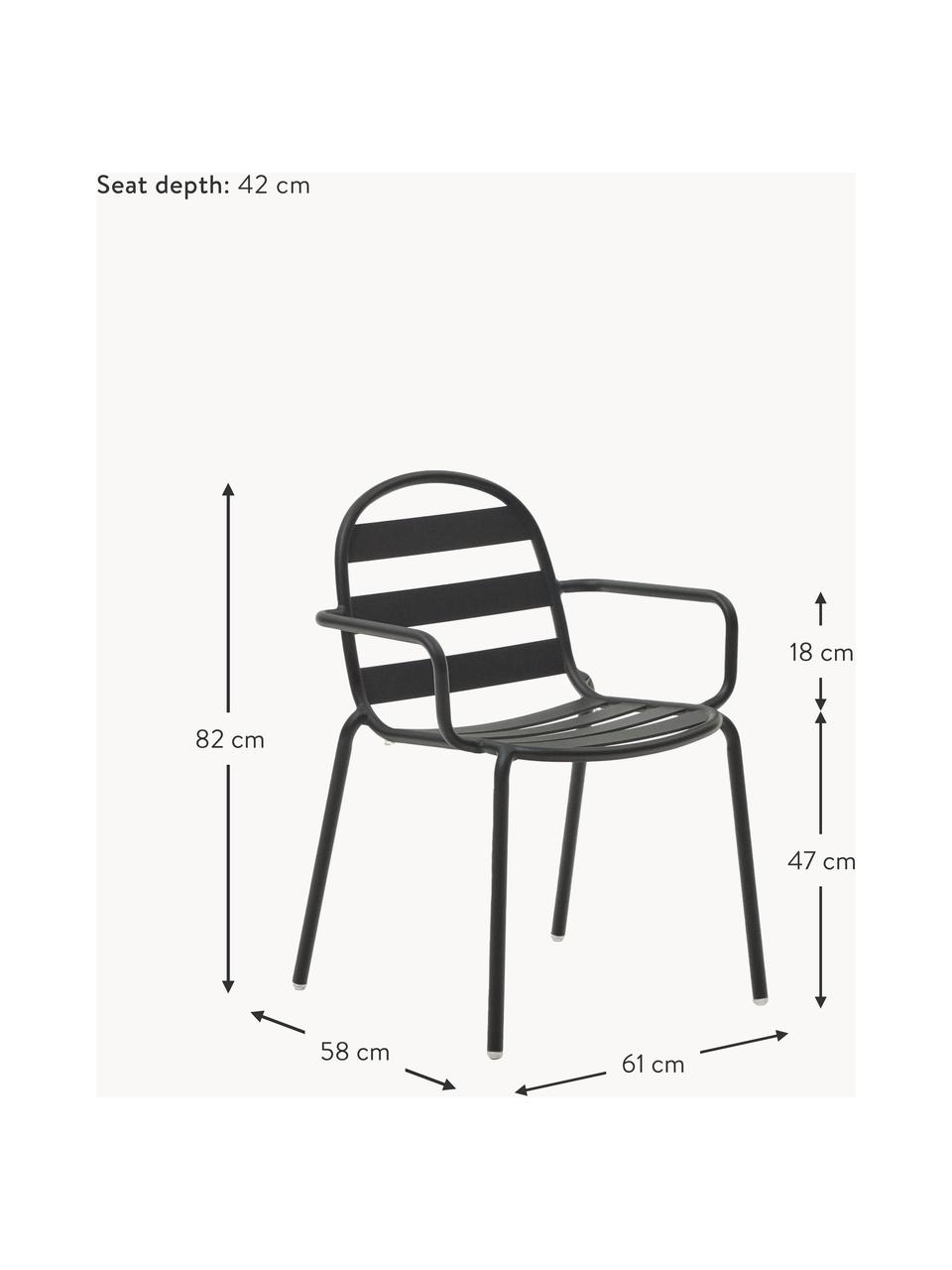 Sedia con braccioli da giardino Joncols, Alluminio verniciato a polvere, Antracite, Larg. 61 x Prof. 58 cm