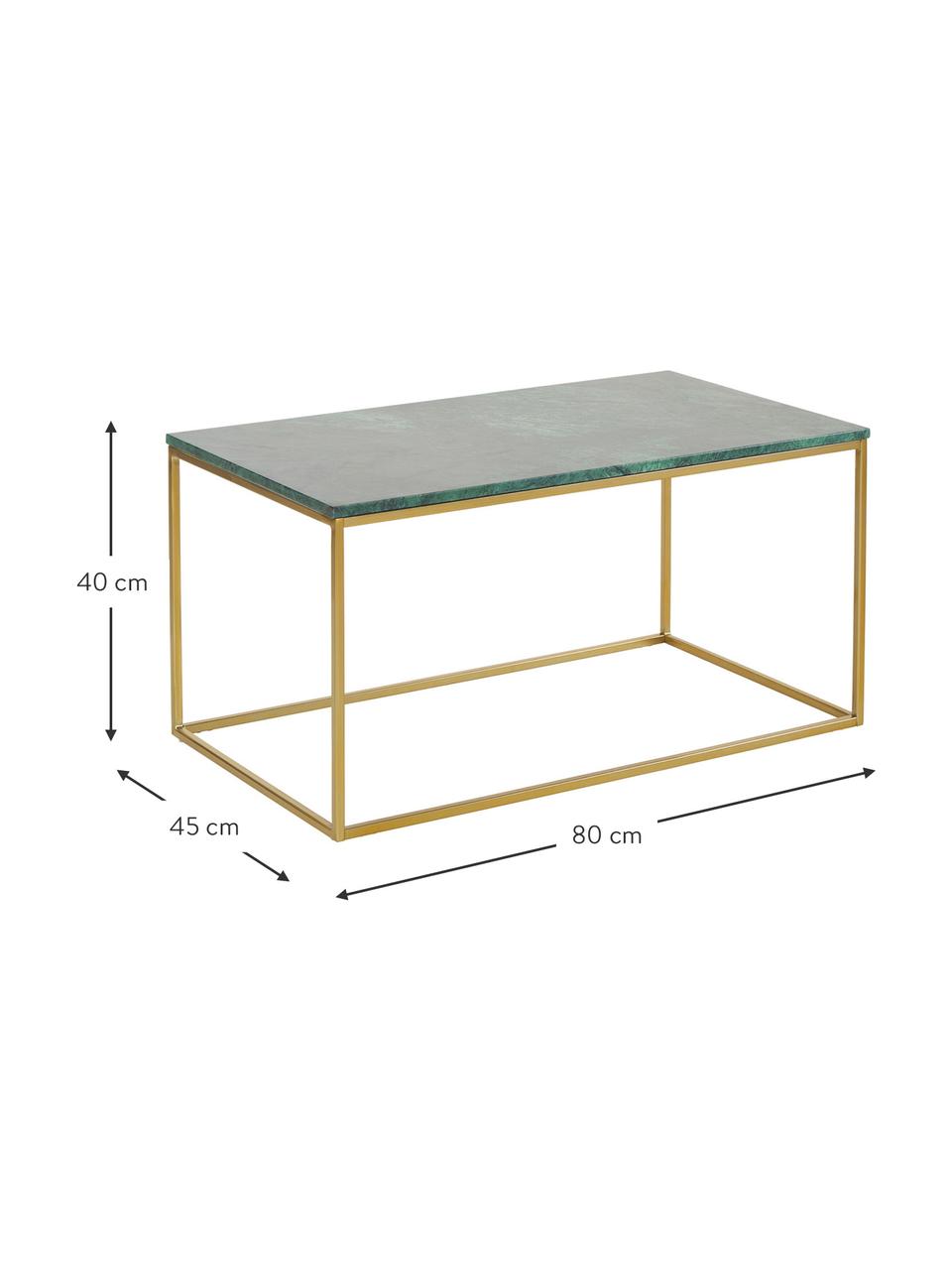 Marmeren salontafel Alys, Tafelblad: marmer, Frame: gepoedercoat metaal Marme, Tafelblad: groen marmer. Frame: glanzend goudkleurig, B 80 cm x H 40 cm