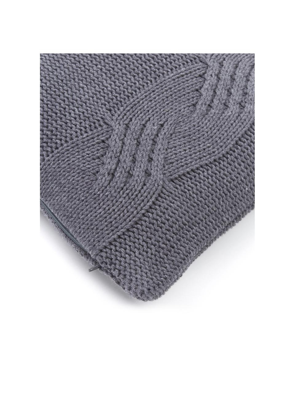 Strick-Kissenhülle Jonah mit leichtem Zopfmuster, 100% Baumwolle, Dunkelgrau, 40 x 40 cm