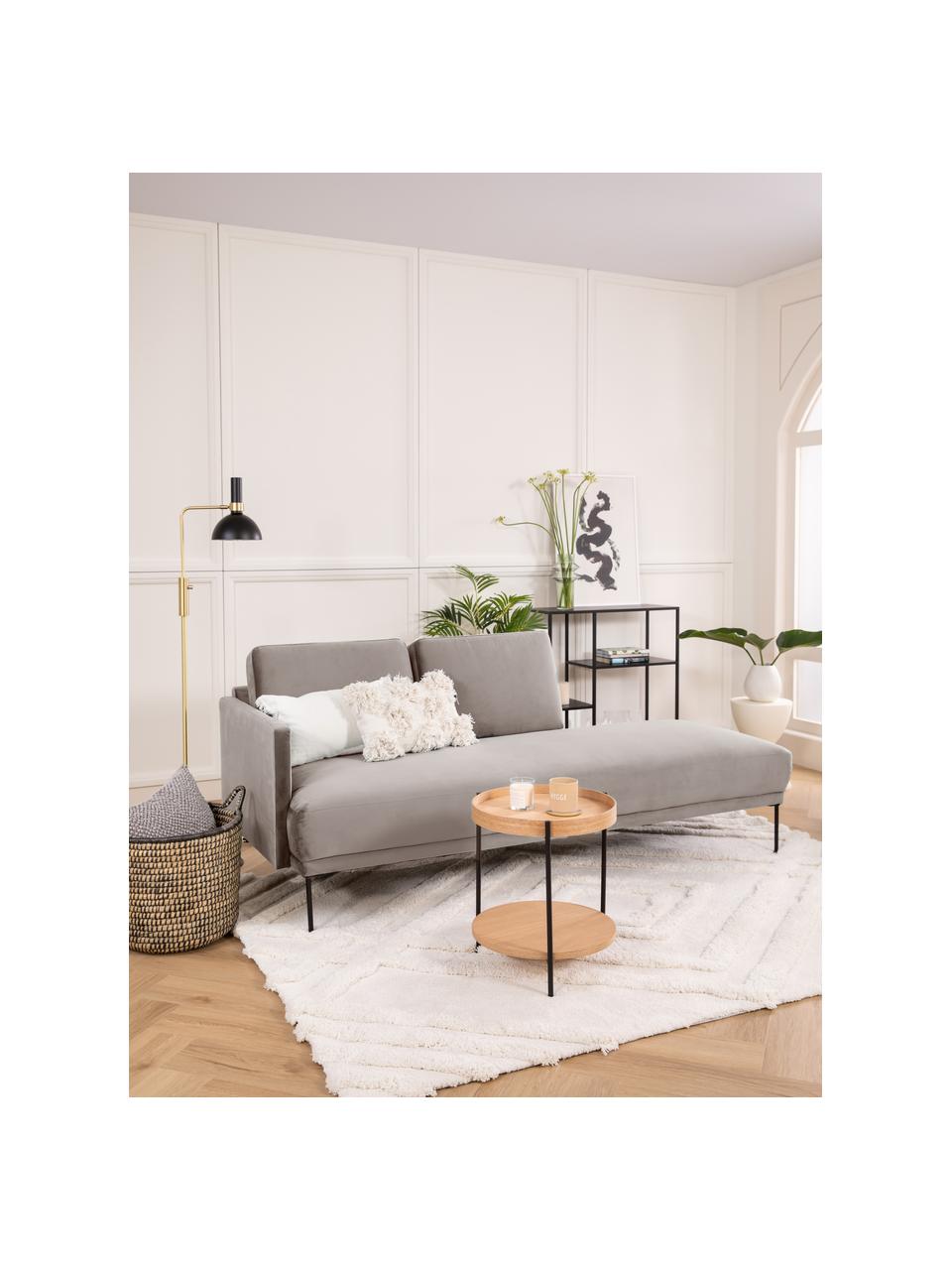Méridienne en velours et pieds en métal Fluente, Velours beige, larg. 202 x prof. 85 cm, dossier à droite