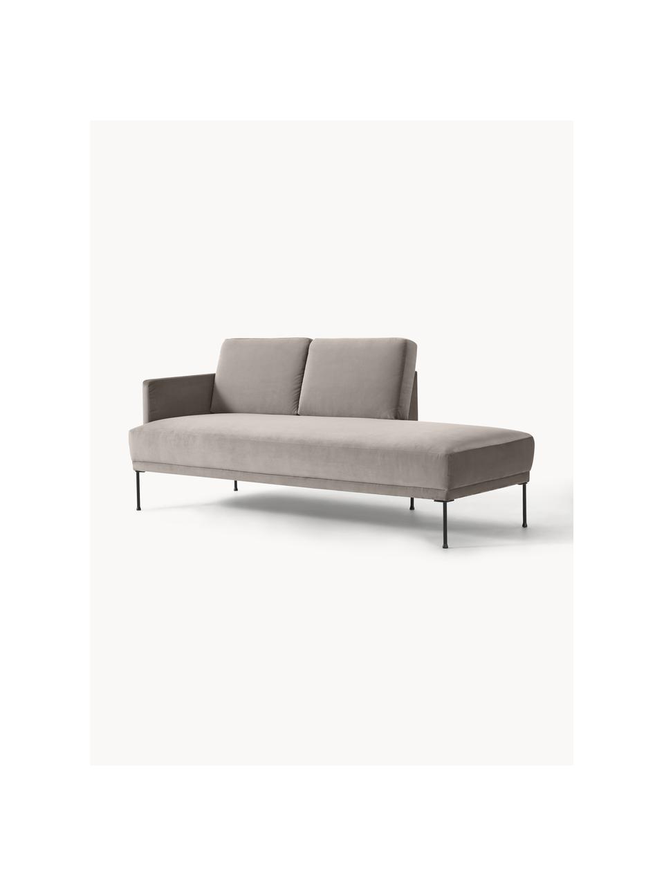 Fluwelen chaise longue Fluente, Bekleding: fluweel (hoogwaardig poly, Frame: massief grenenhout, Poten: gepoedercoat metaal Dit p, Fluweel greige, B 202 x D 85 cm, rugleuning links