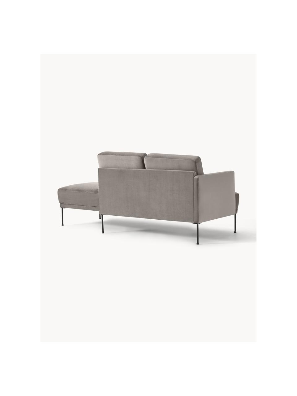 Fluwelen chaise longue Fluente, Bekleding: fluweel (hoogwaardig poly, Frame: massief grenenhout, Poten: gepoedercoat metaal Dit p, Fluweel greige, B 202 x D 85 cm, rugleuning links