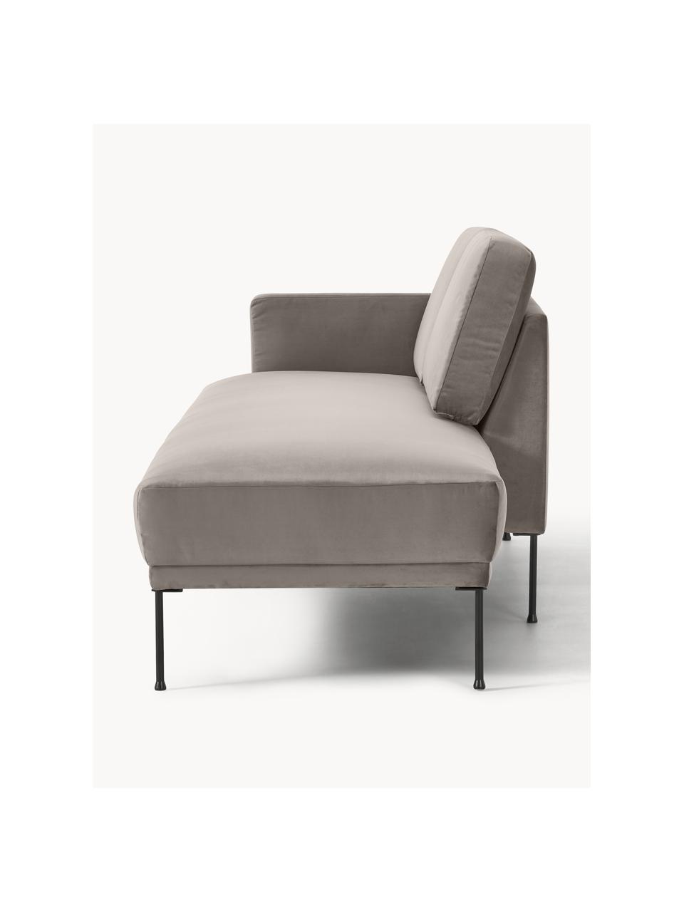 Fluwelen chaise longue Fluente, Bekleding: fluweel (hoogwaardig poly, Frame: massief grenenhout, Poten: gepoedercoat metaal Dit p, Fluweel greige, B 202 x D 85 cm, rugleuning links