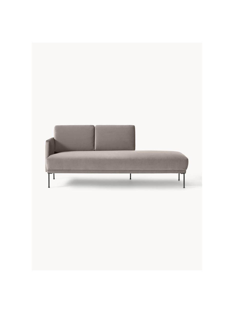 Fluwelen chaise longue Fluente, Bekleding: fluweel (hoogwaardig poly, Frame: massief grenenhout, Poten: gepoedercoat metaal Dit p, Fluweel greige, B 202 x D 85 cm, rugleuning links