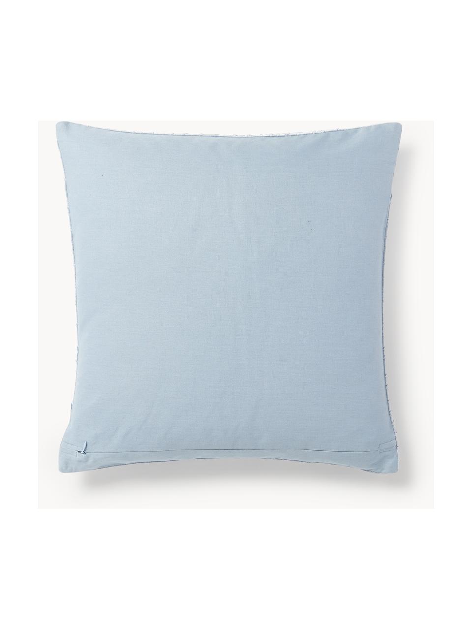 Housse de coussin 50x50 en velours avec motif structuré Nisha, Bleu ciel, larg. 50 x long. 50 cm