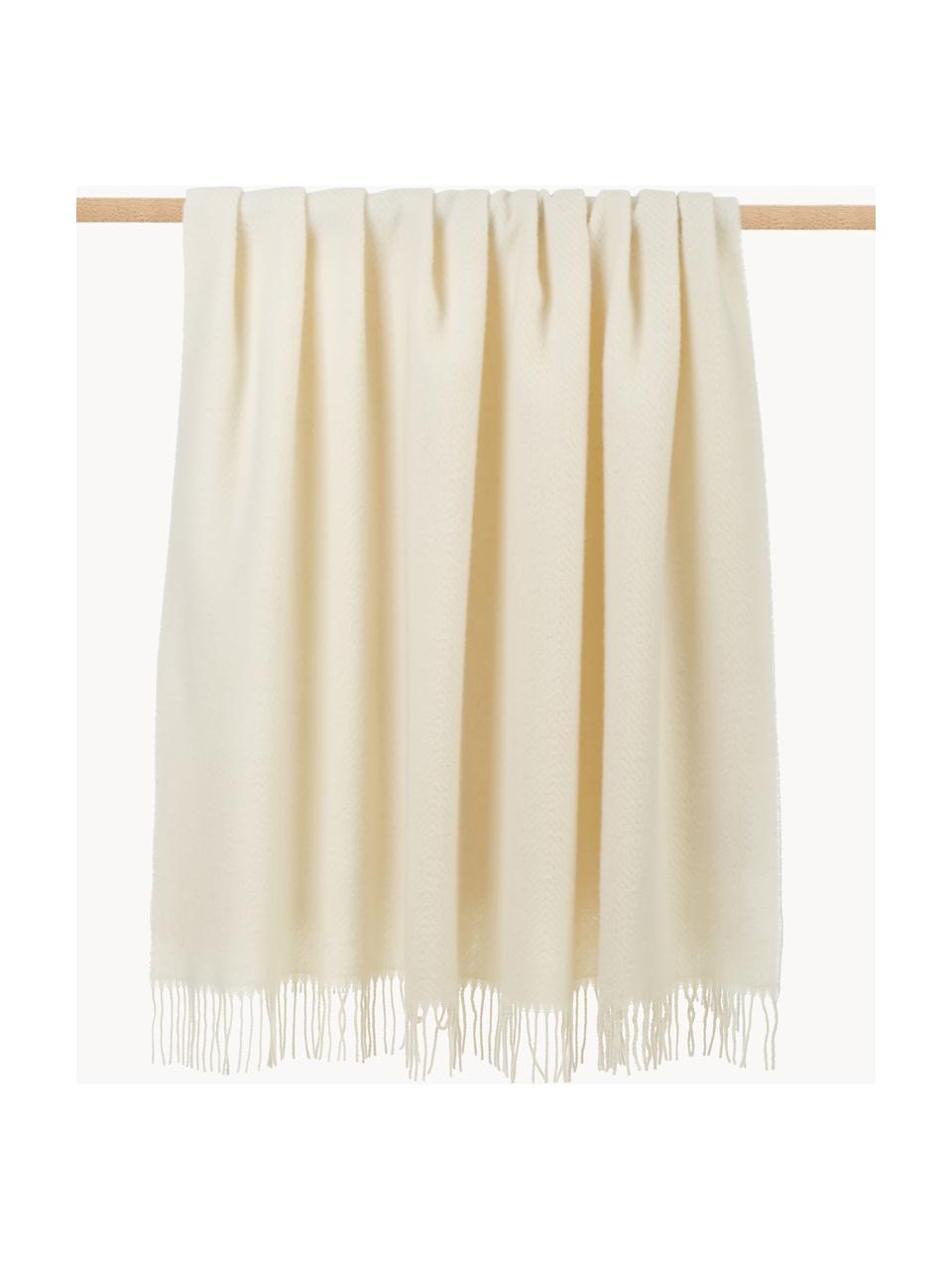 Manta de lana con flecos Tirol-Mona, Off White, An 140 x L 200 cm