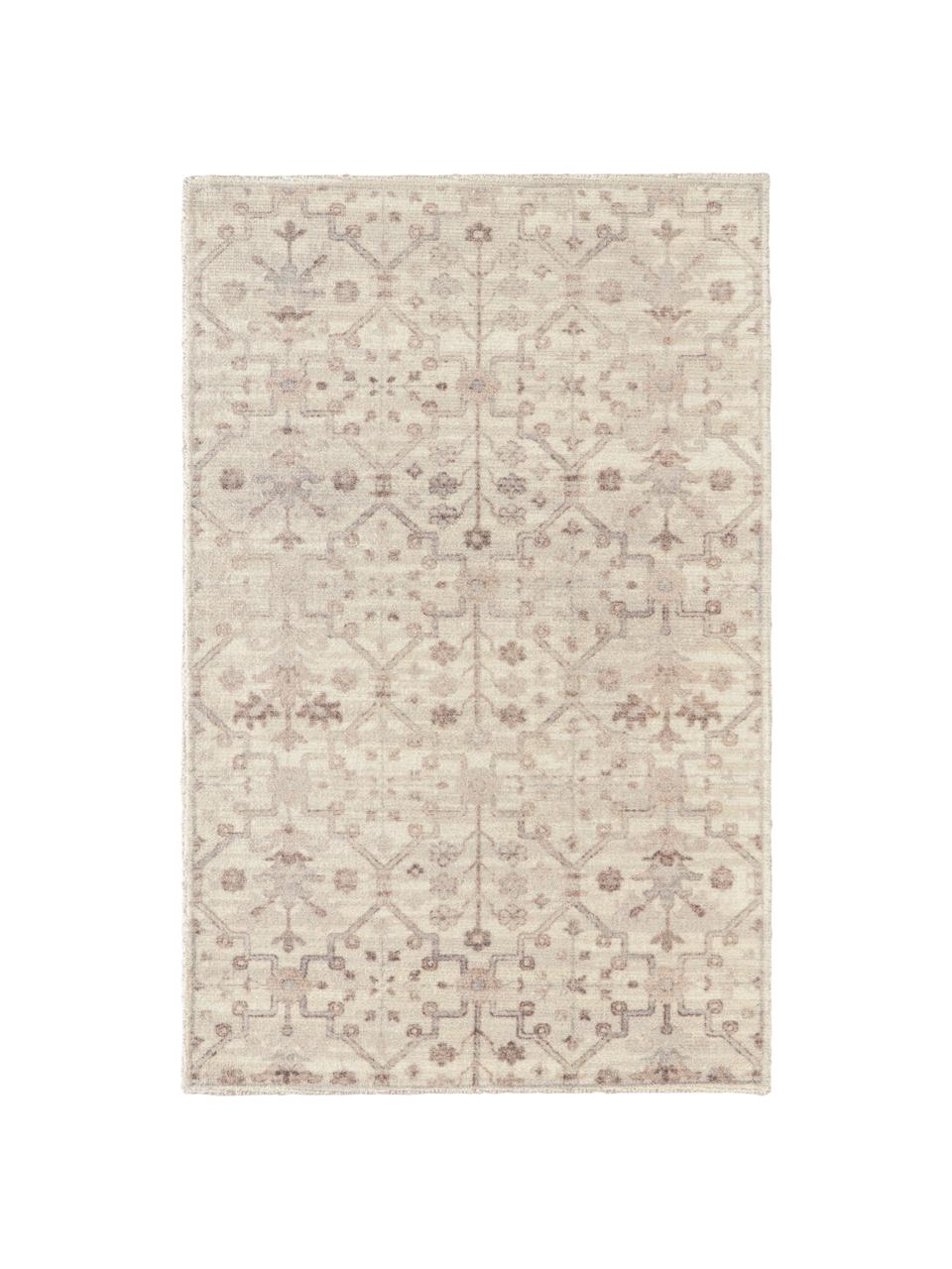 Kurzflor-Teppich Rosalie mit Ornamenten, handgewebt, 100% Wolle, Beige,Rosa, B 120 x L 180 cm (Größe S)