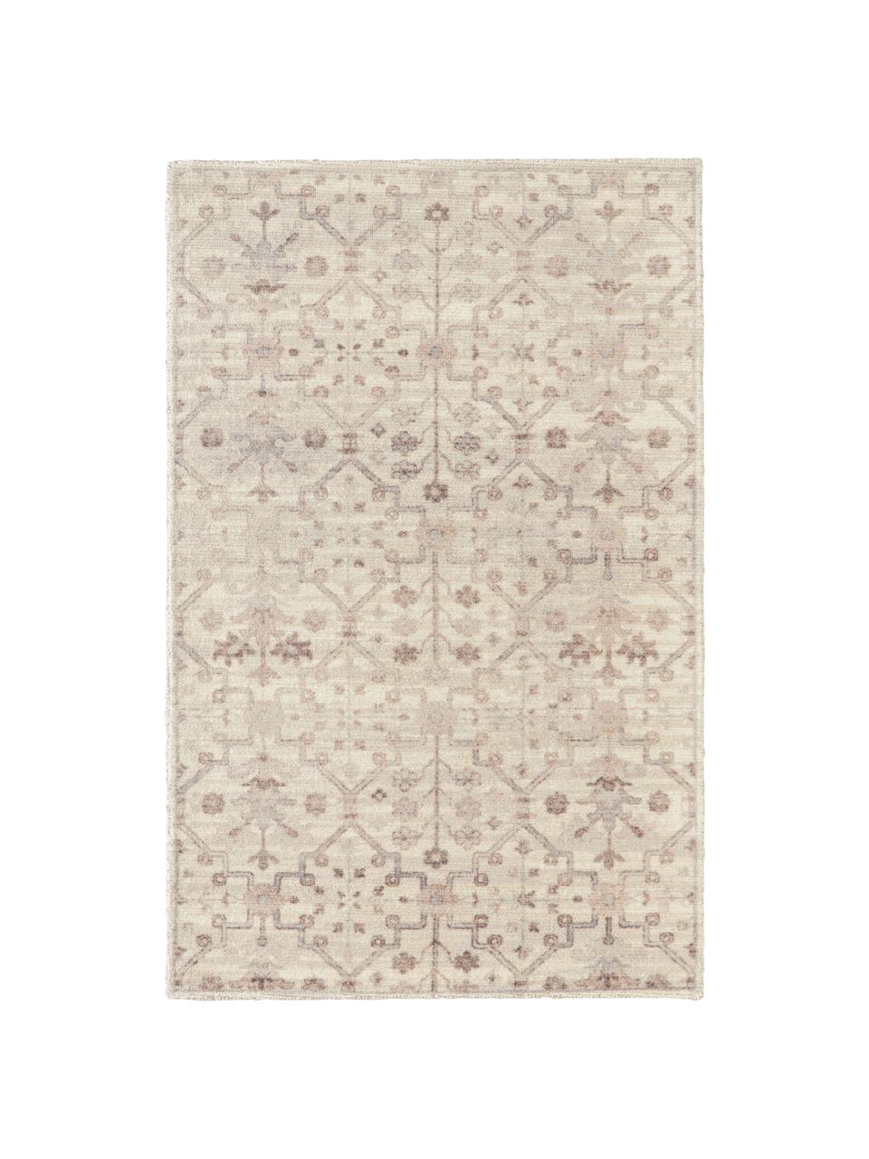 Laagpolig vloerkleed Rosalie met ornamenten, handgeweven, 100% wol, Beige, roze, B 120 x L 180 cm (maat S)