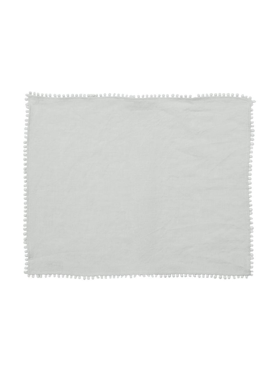 Manteles individuales de lino Pom Pom, 2 uds., Lino, Gris claro, An 35 x L 45 cm