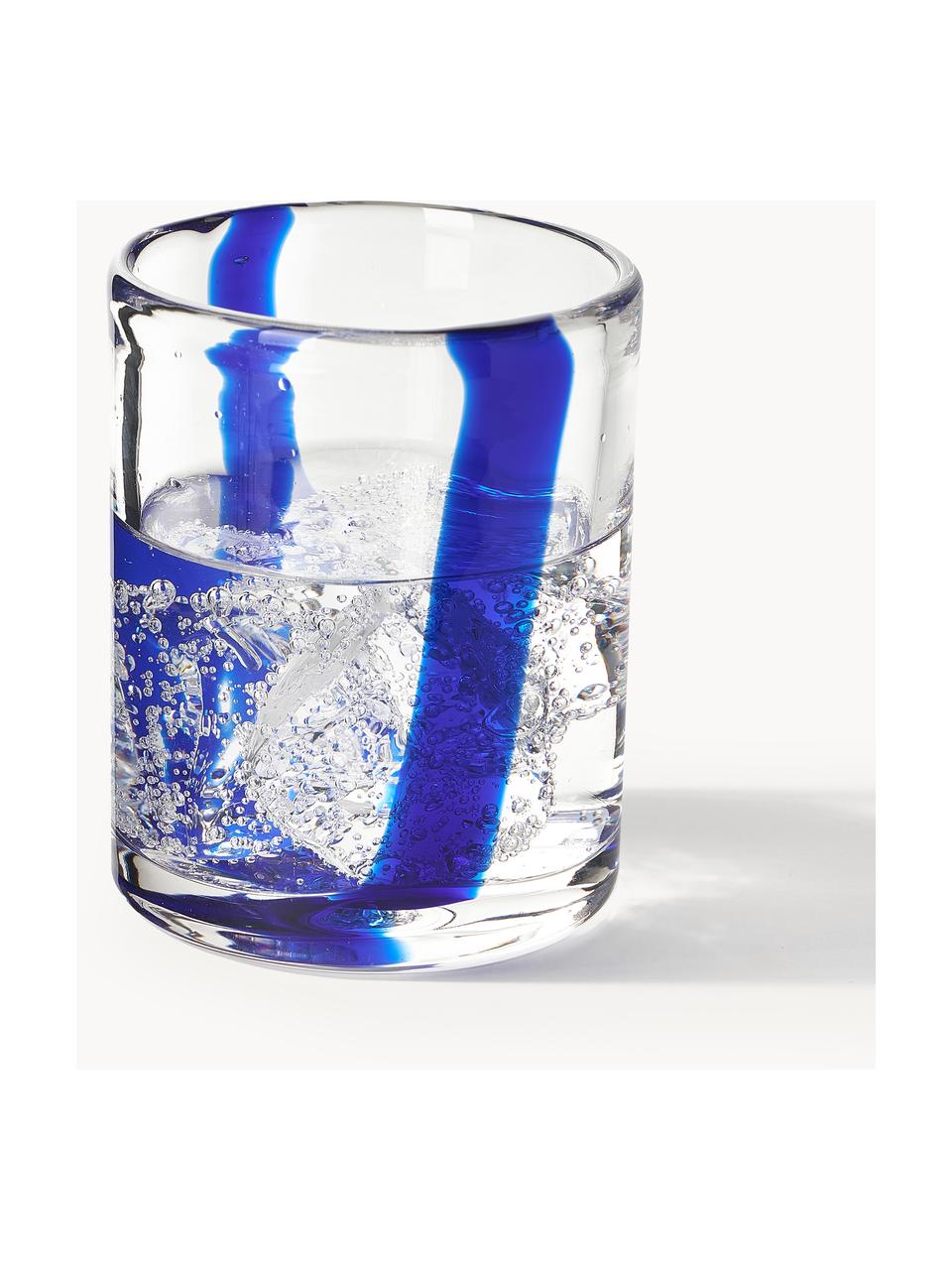 Verres à eau soufflés bouche Taha, 4 pièces, Transparent avec décor bleu royal, Ø 8 x haut. 10 cm, 350 ml