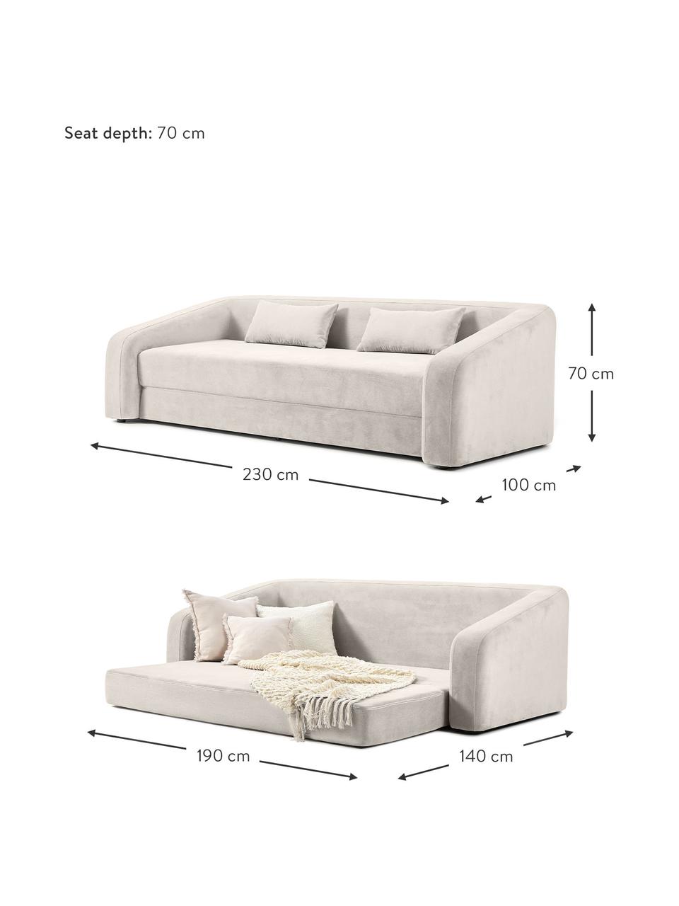 Schlafsofa Eliot (3-Sitzer), Bezug: 88% Polyester, 12% Nylon , Füße: Kunststoff, Webstoff Hellgrau, B 230 x H 70 cm