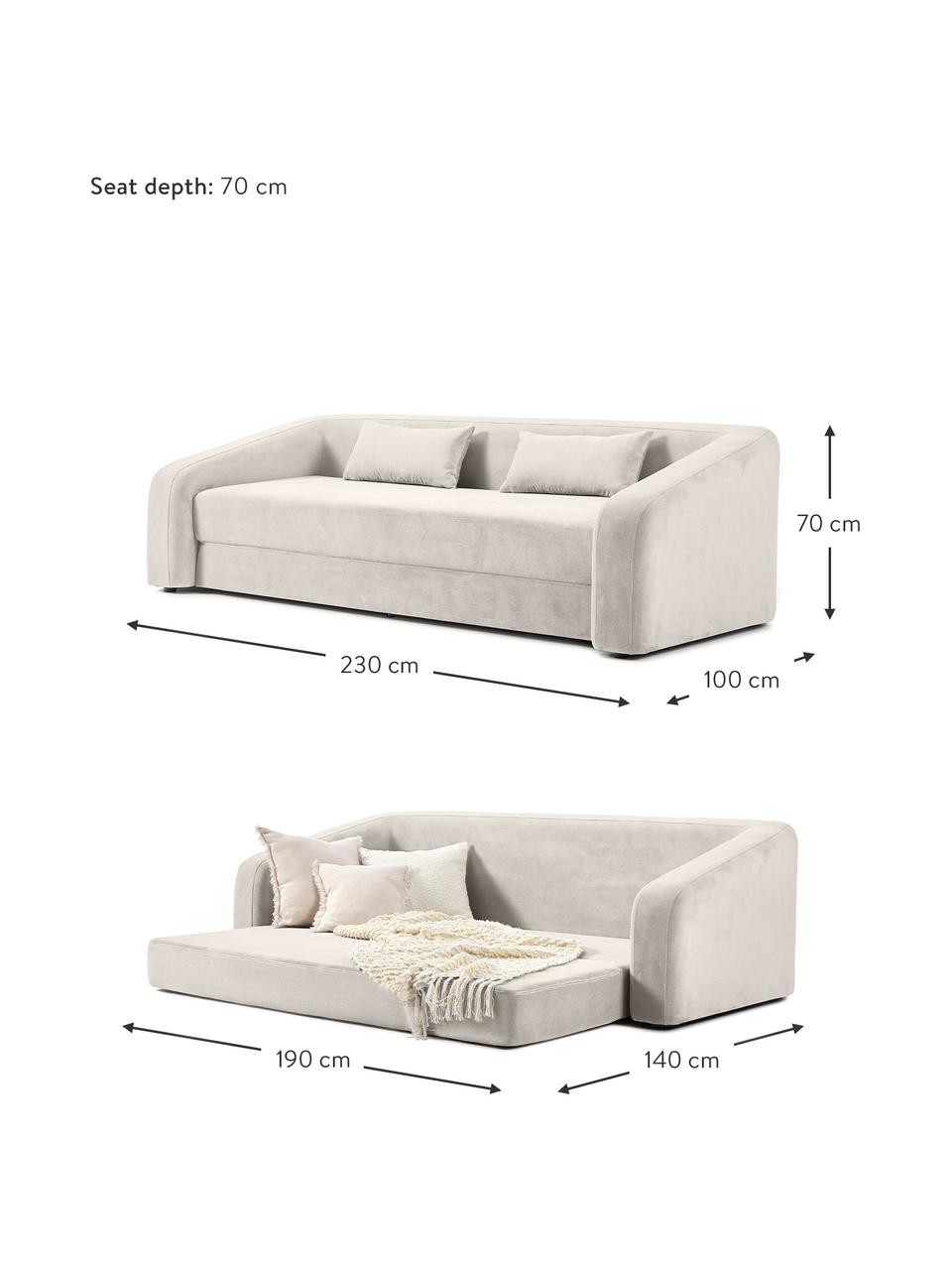 Sofa rozkładana Eliot (3-osobowa), Tapicerka: 88% poliester, 12% nylon , Nogi: tworzywo sztuczne, Jasnoszara tkanina, S 230 x W 70 cm