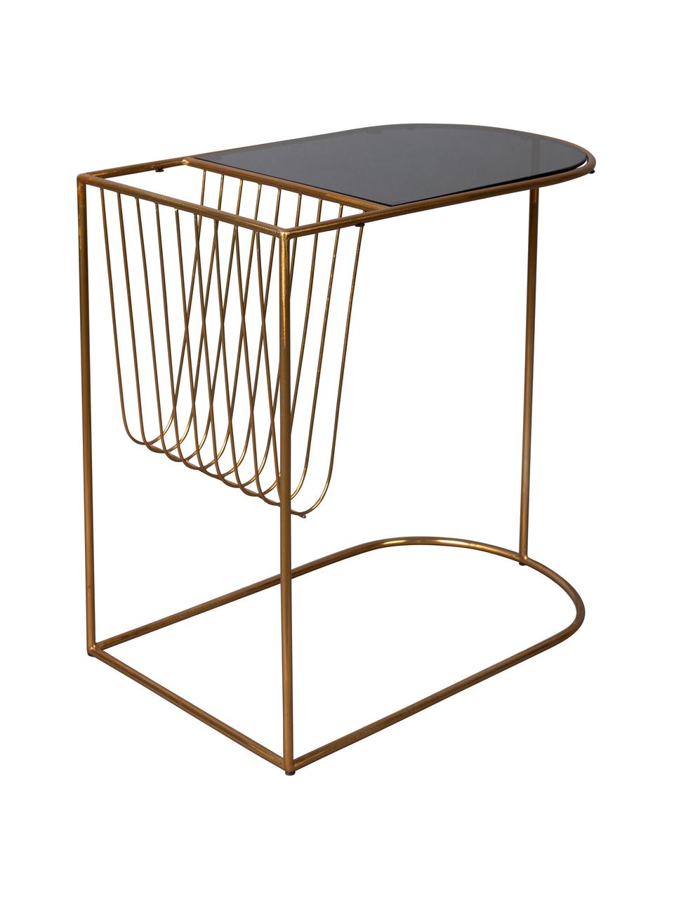 Kovový odkládací stolek s držákem časopisů Eileen, Mosazná, černá, Š 51 cm, H 32 cm