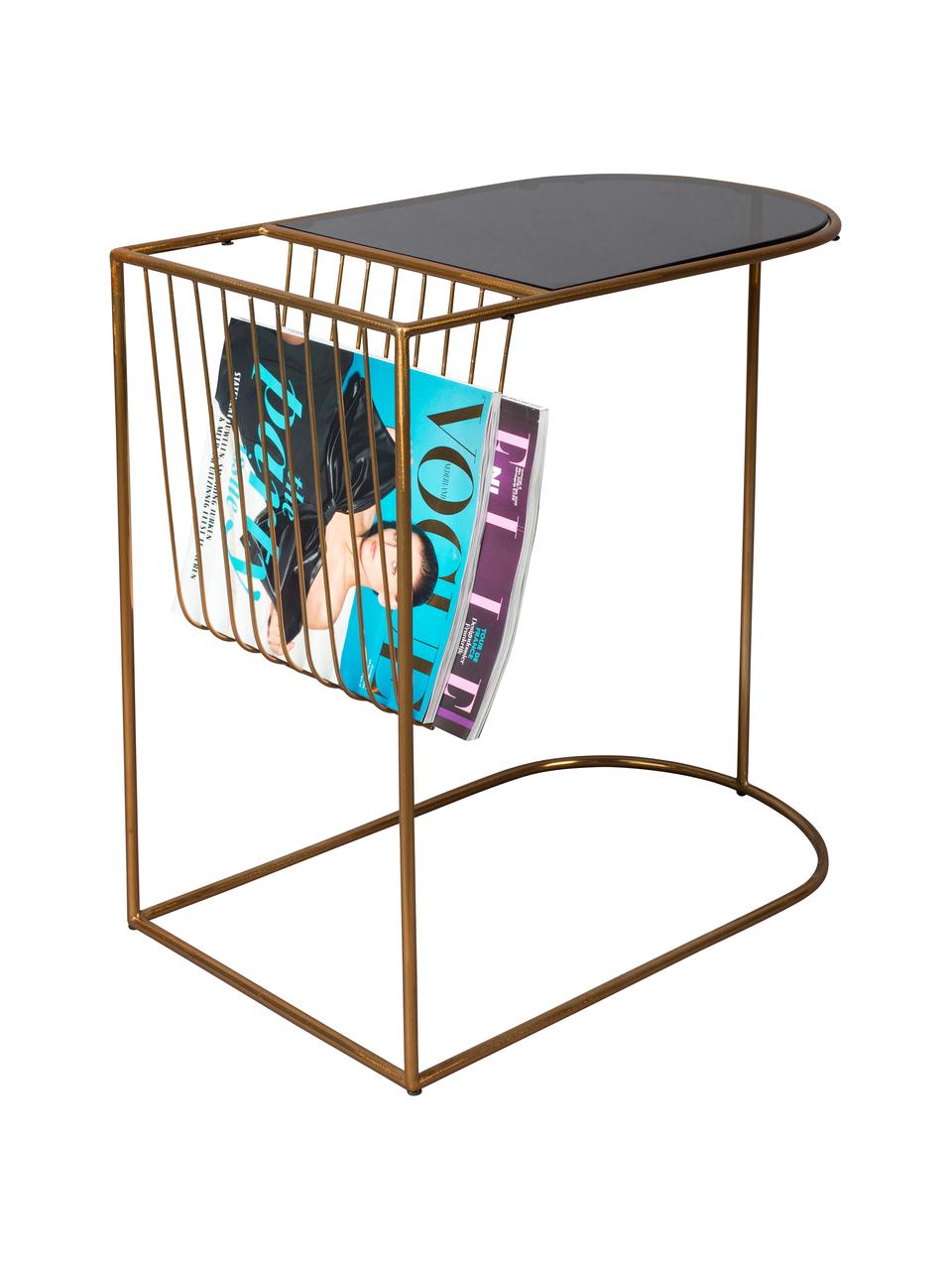 Table d'appoint en métal avec porte-revues Eileen, Couleur laitonnée, noir, larg. 51 x prof. 32 cm