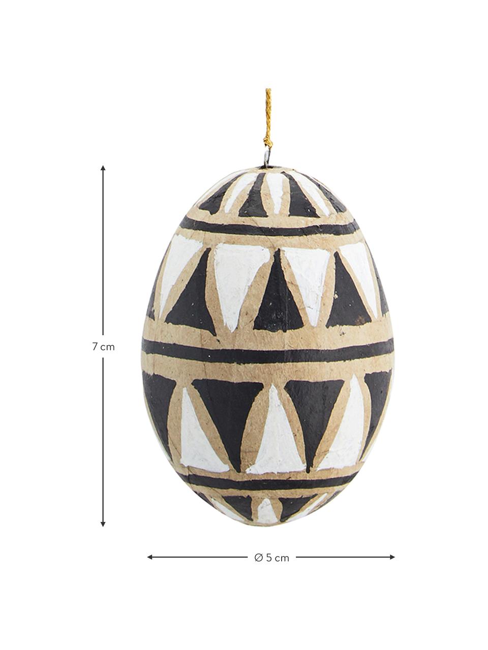 Ciondolo decorativo dipinto a mano Uova di Pasqua 3 pz, Cinturino: plastica, Beige, bianco, nero, dorato, Ø 5 x Alt. 7 cm