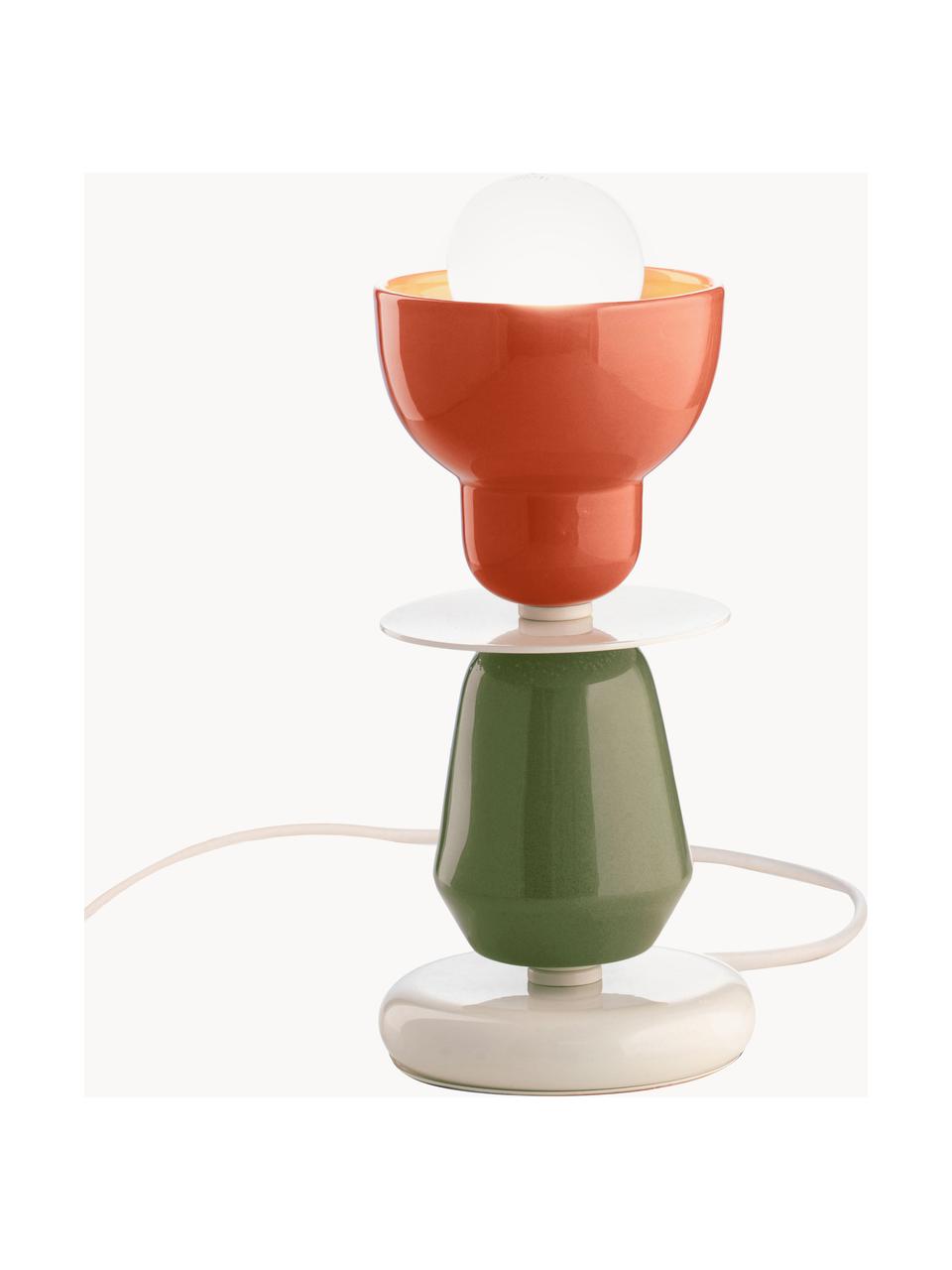 Kleine Tischlampe Berimbau, handgefertigt, Orange, Olivgrün, Off White, Ø 12 x H 24 cm