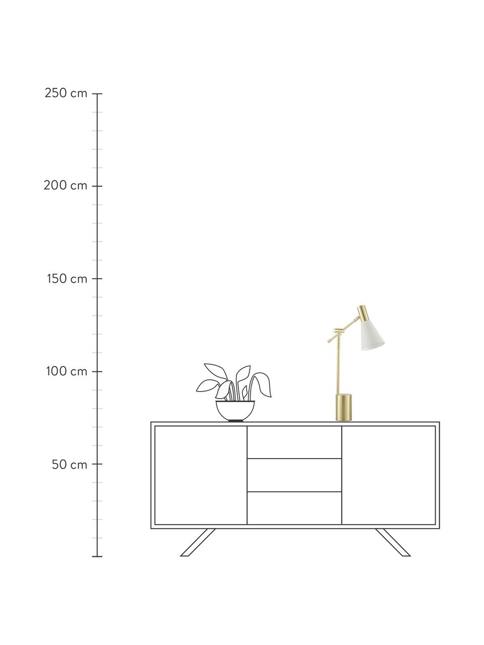 Große Schreibtischlampe Sia aus Metall, Lampenschirm: Metall, pulverbeschichtet, Lampenfuß: Metall, vermessingt, Weiß,Messingfarben, Ø 13 x H 63 cm