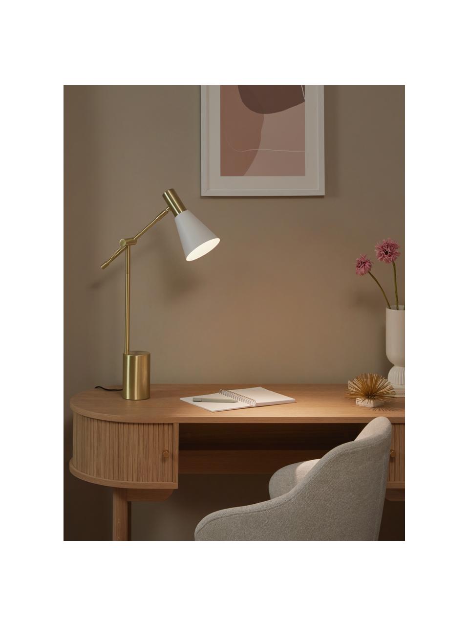 Grande lampe de bureau en métal Sia, Blanc, or laiton, Ø 13 x haut. 63 cm