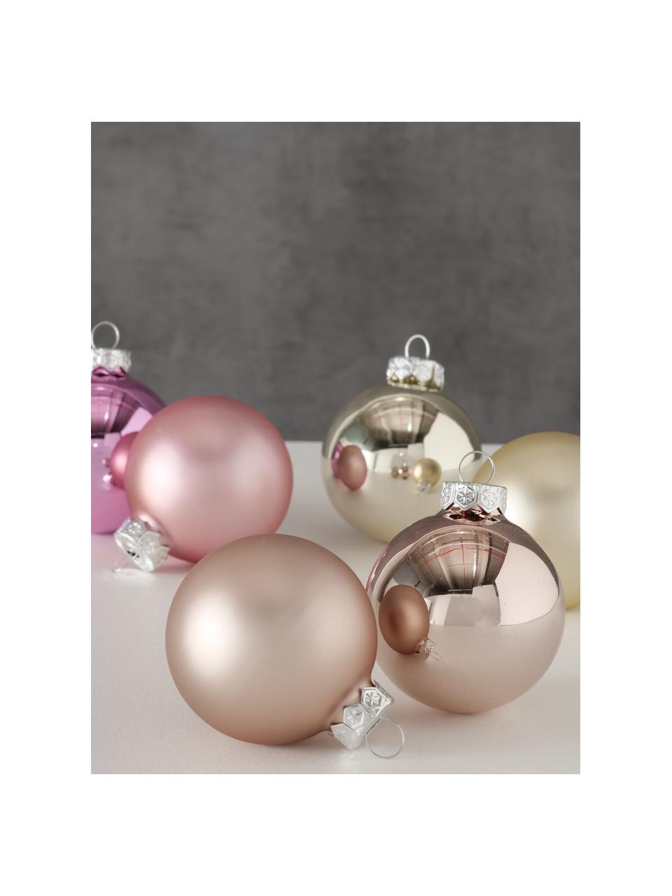 Kerstballenset Lorene Ø 6 cm, 24-delig, Champagnekleurig, lichtroze, roze, mat en glanzend, Ø 6 cm