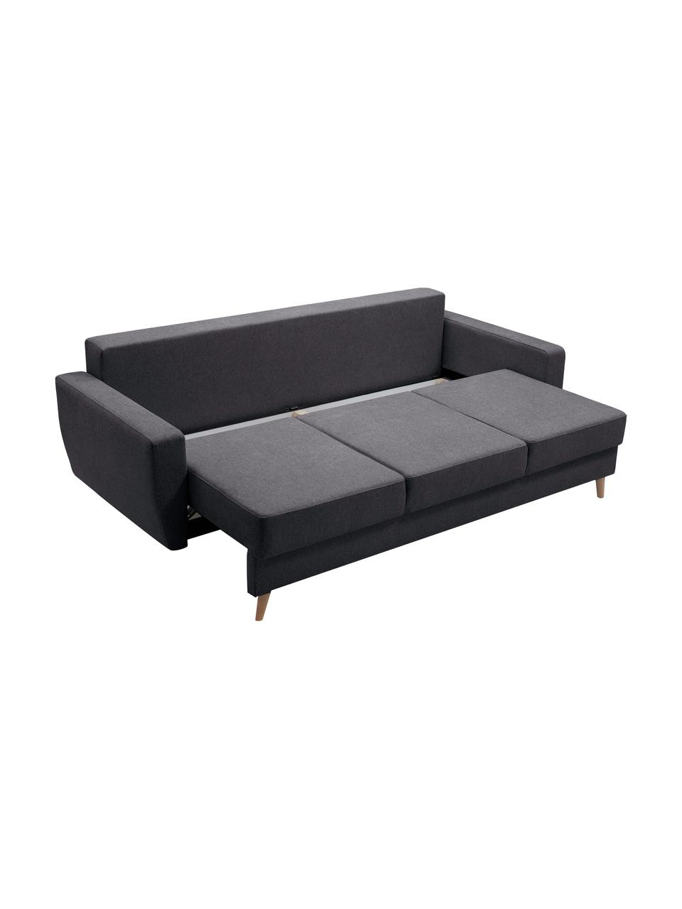 Sofá cama Bueno (3 plazas), con espacio de almacenamiento, Tapizado: 100% poliéster, Gris antracita, An 231 x F 92 cm