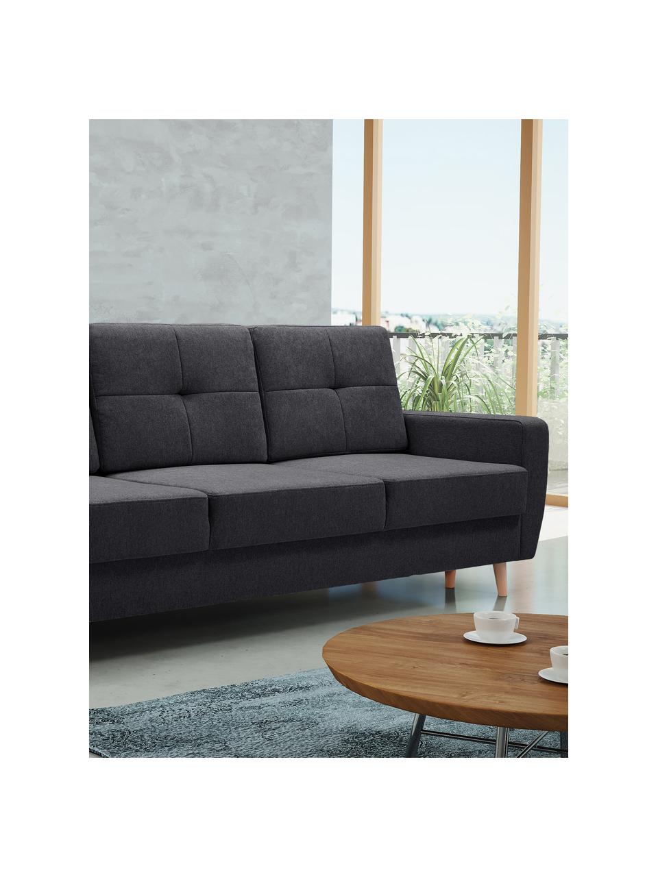 Sofa z funkcją spania i miejscem do przechowywania Bueno (3-osobowa), Tapicerka: 100% poliester, Antracytowy, S 231 x G 92 cm