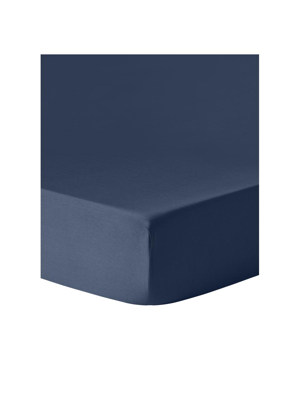 Lenzuolo con angoli topper in raso di cotone Comfort, Blu scuro, Larg. 90 x Lung. 200 cm