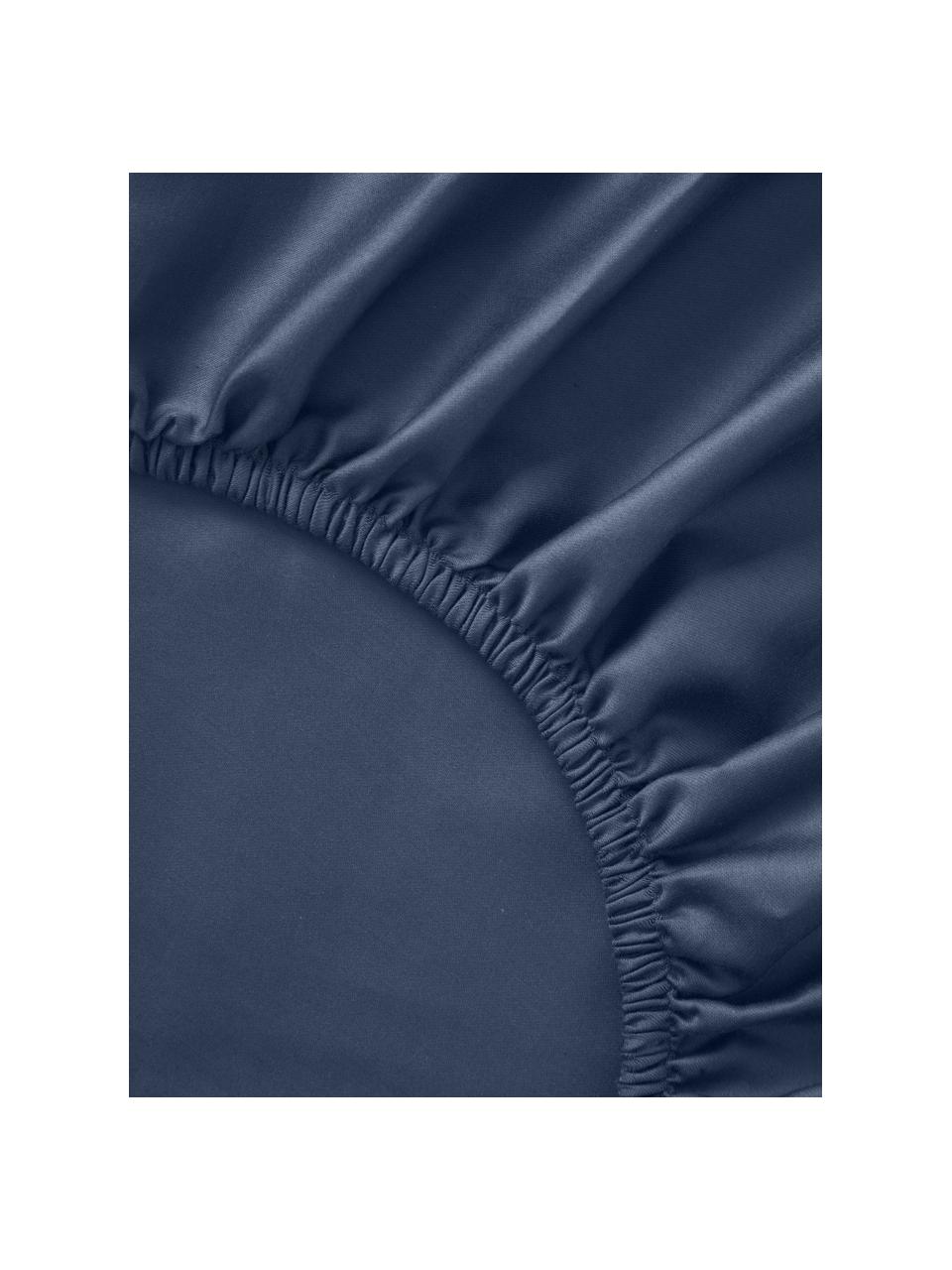 Drap-housse en satin de coton pour surmatelas Comfort, Bleu foncé, larg. 90 x long. 200 cm, haut. 15 cm