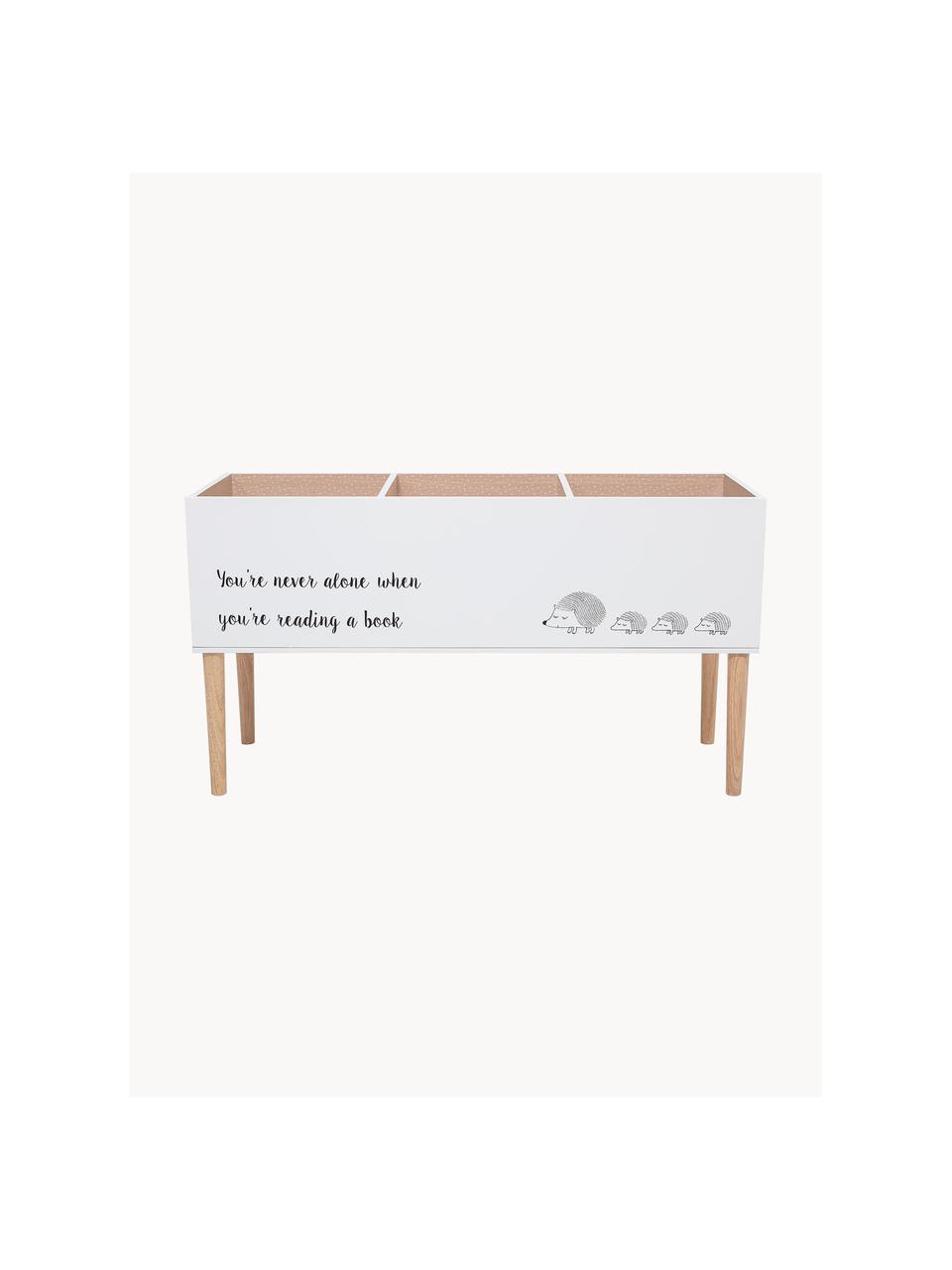 Dřevěný stojan na knihy Salam, Dřevovláknitá deska střední hustoty (MDF), Bíle lakované dřevo, Š 90 cm, V 50 cm