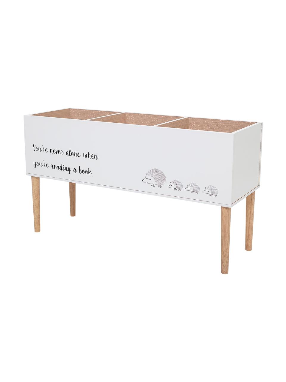 Dřevěný stojan na knihy Salam, Dřevovláknitá deska střední hustoty (MDF), Bíle lakované dřevo, Š 90 cm, V 50 cm