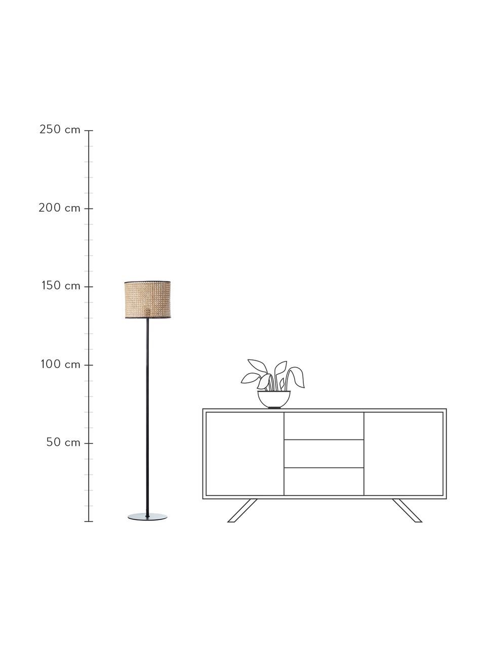 Stehlampe Wiley mit Rattanschirm, Lampenschirm: Rattan, Lampenfuß: Metall, Hellbraun, Schwarz, Ø 30 x H 154 cm