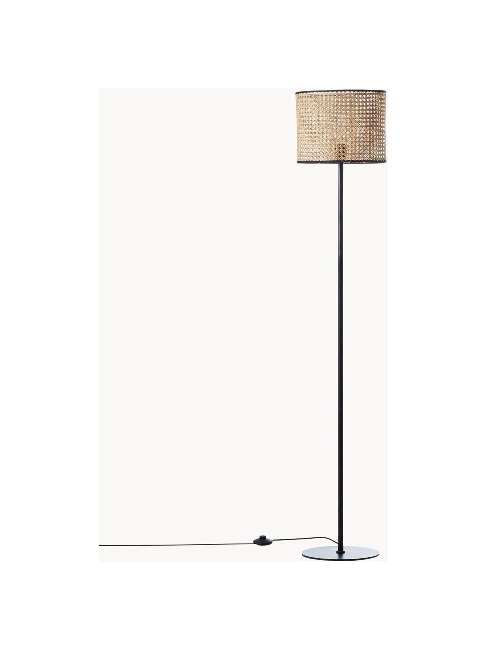 Lampa podłogowa z rattanowym kloszem  Wiley, Jasny brązowy, czarny, W 154 cm