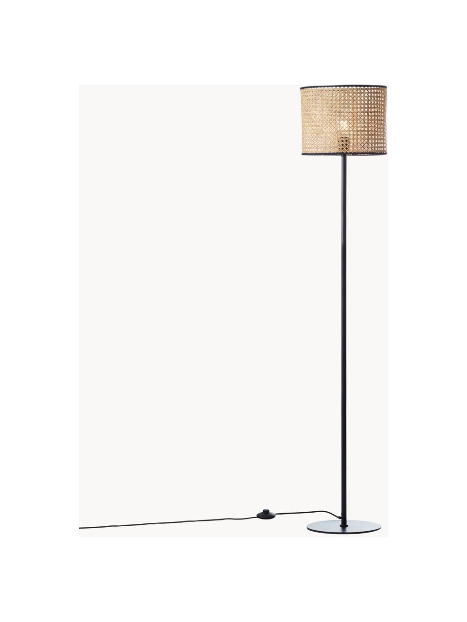 Stojací lampa s ratanovým stínidlem Wiley, Světle hnědá, černá, V 154 cm