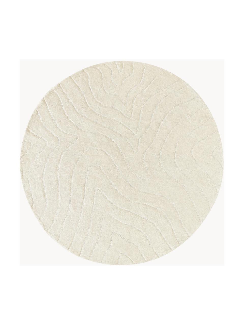 Okrúhly ručne tuftovaný vlnený koberec Aaron, Krémovobiela, Ø 150 cm (veľkosť M)