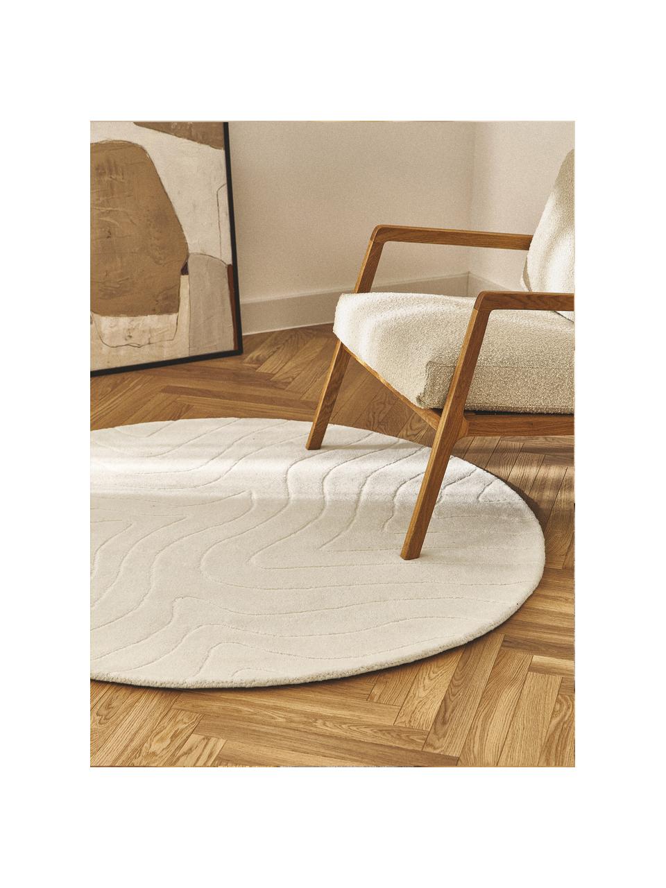 Kulatý ručně všívaný vlněný koberec Aaron, Krémově bílá, Ø 150 cm (velikost M)