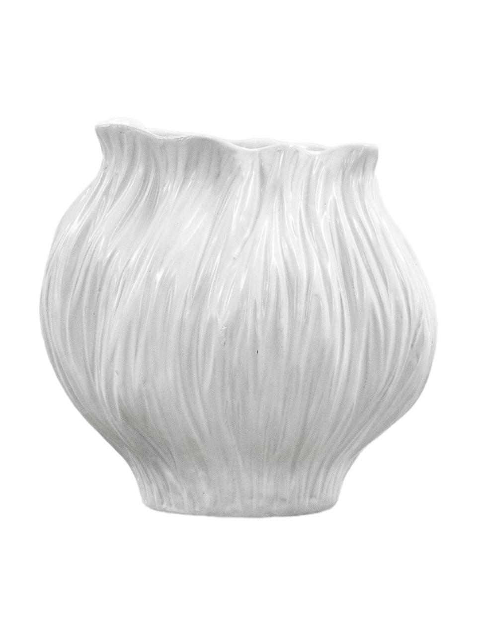 Ręcznie wykonany wazon Flora, Kamionka, Biały, S 22 x W 26 cm
