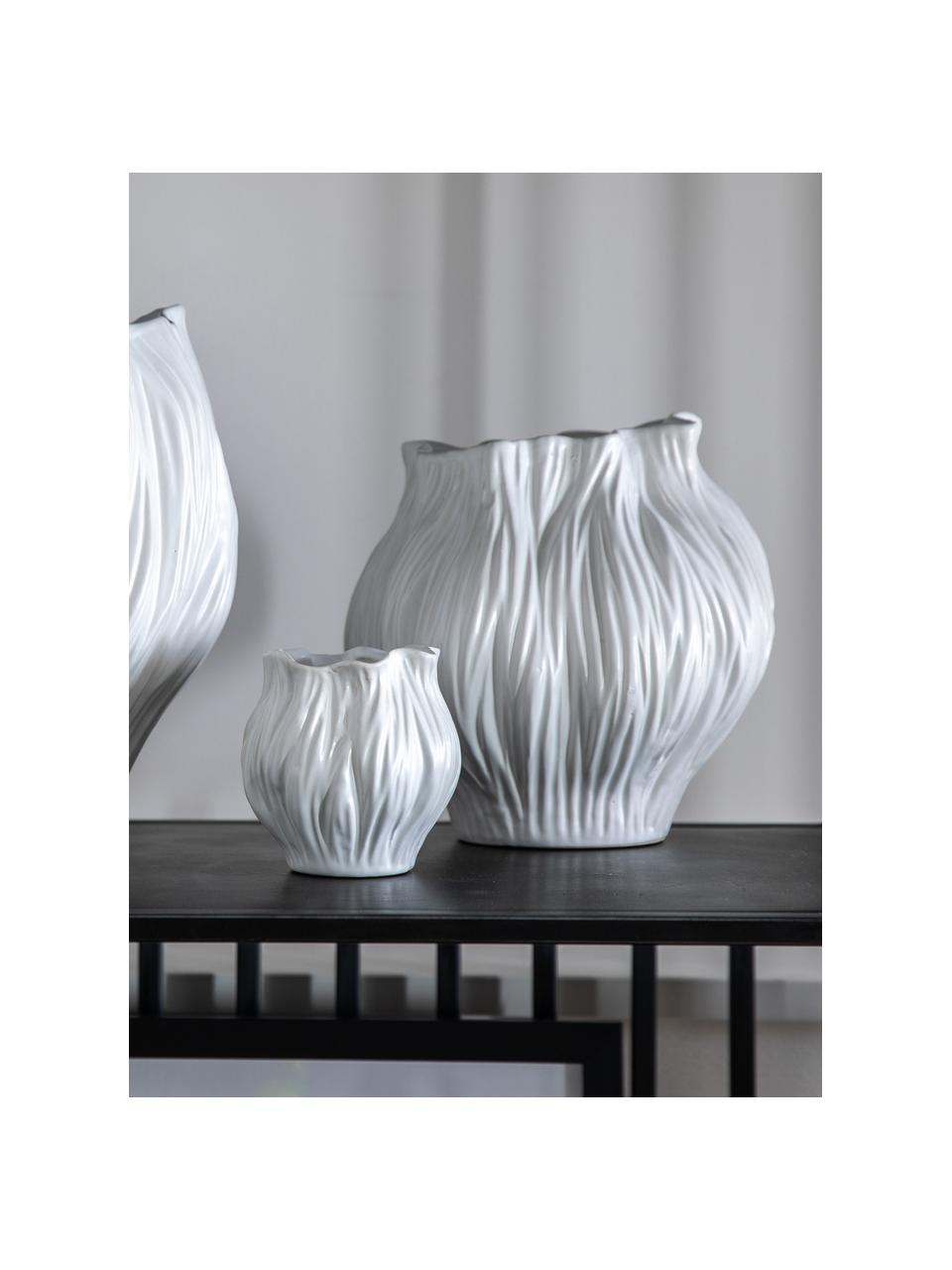 Vase design fait main Flora, Grès cérame, Blanc, larg. 21 x haut. 21 cm