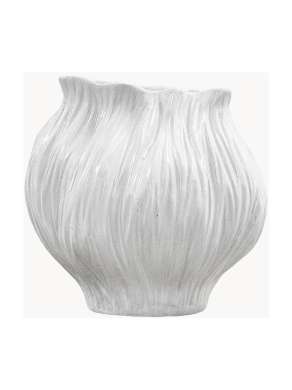 Handgefertigte Design-Vase Flora, H 21 cm, Steingut, Weiß, B 21 x H 21 cm