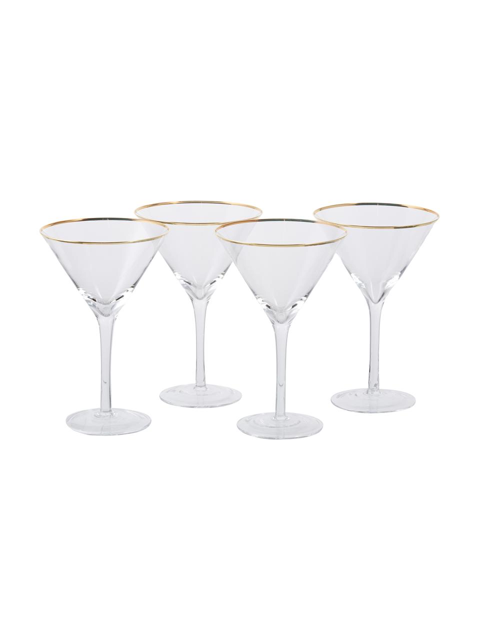 Martinigläser Chloe in Transparent mit Goldrand, 4 Stück, Glas, Transparent, Ø 12 x H 19 cm