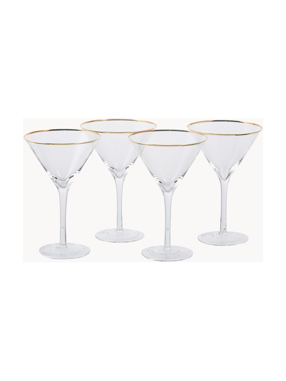 Copas martini Chloe, 4 uds., Vidrio, Transparente con borde dorado, Ø 12 x Al 19 cm