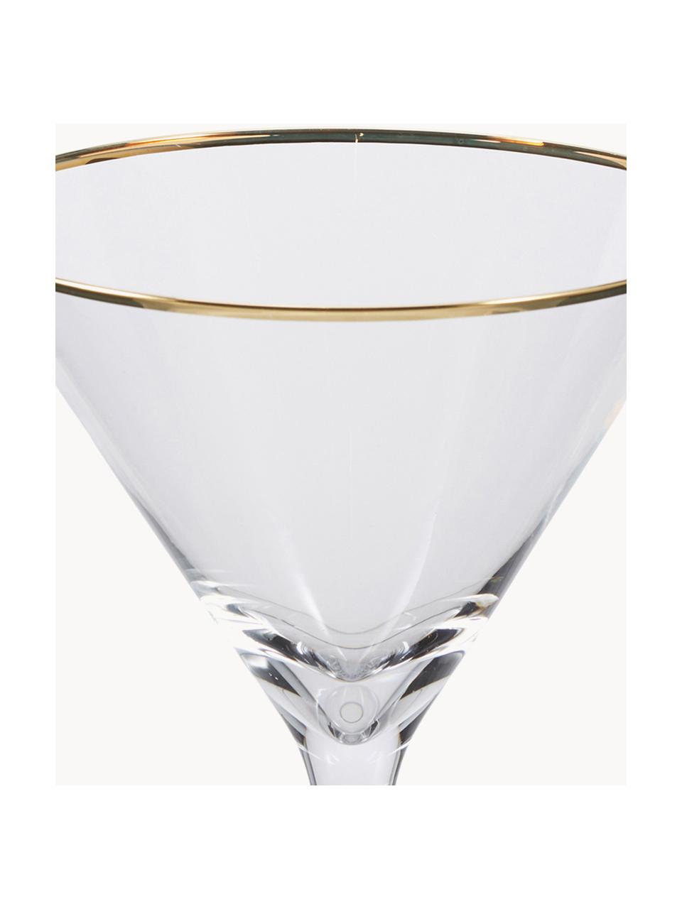 Copas martini Chloe, 4 uds., Vidrio, Transparente con borde dorado, Ø 12 x Al 19 cm