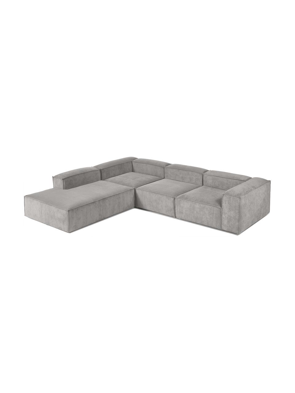 Modulares XL-Ecksofa Lennon aus Cord, Bezug: Cord (92 % Polyester, 8 %, Gestell: Massives Kiefernholz FSC-, Cord Hellgrau, B 329 x T 269 cm, Eckteil links