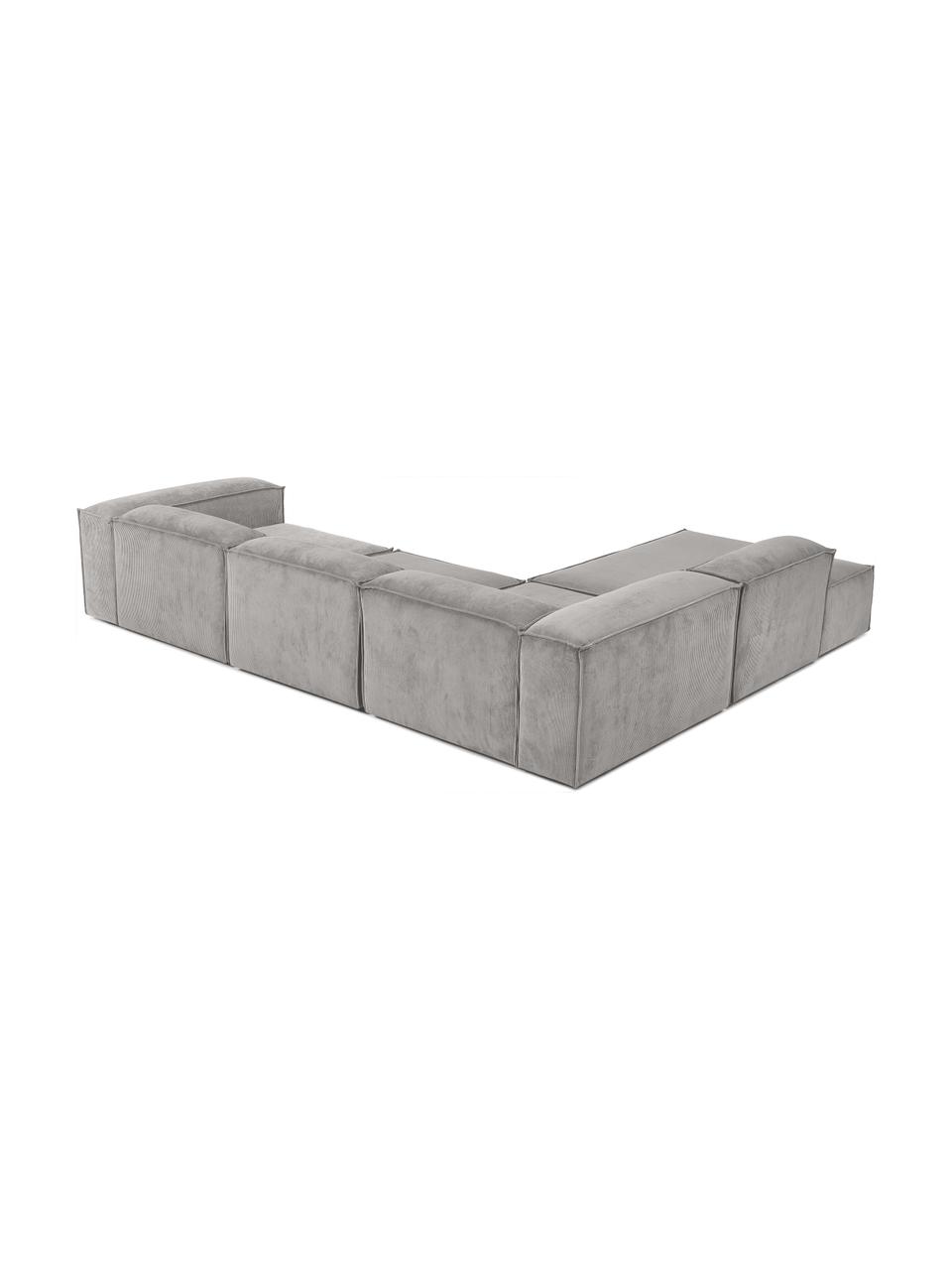 Modulares XL-Ecksofa Lennon aus Cord, Bezug: Cord (92 % Polyester, 8 %, Gestell: Massives Kiefernholz FSC-, Füße: Kunststoff, Cord Grau, B 329 x T 269 cm, Eckteil links