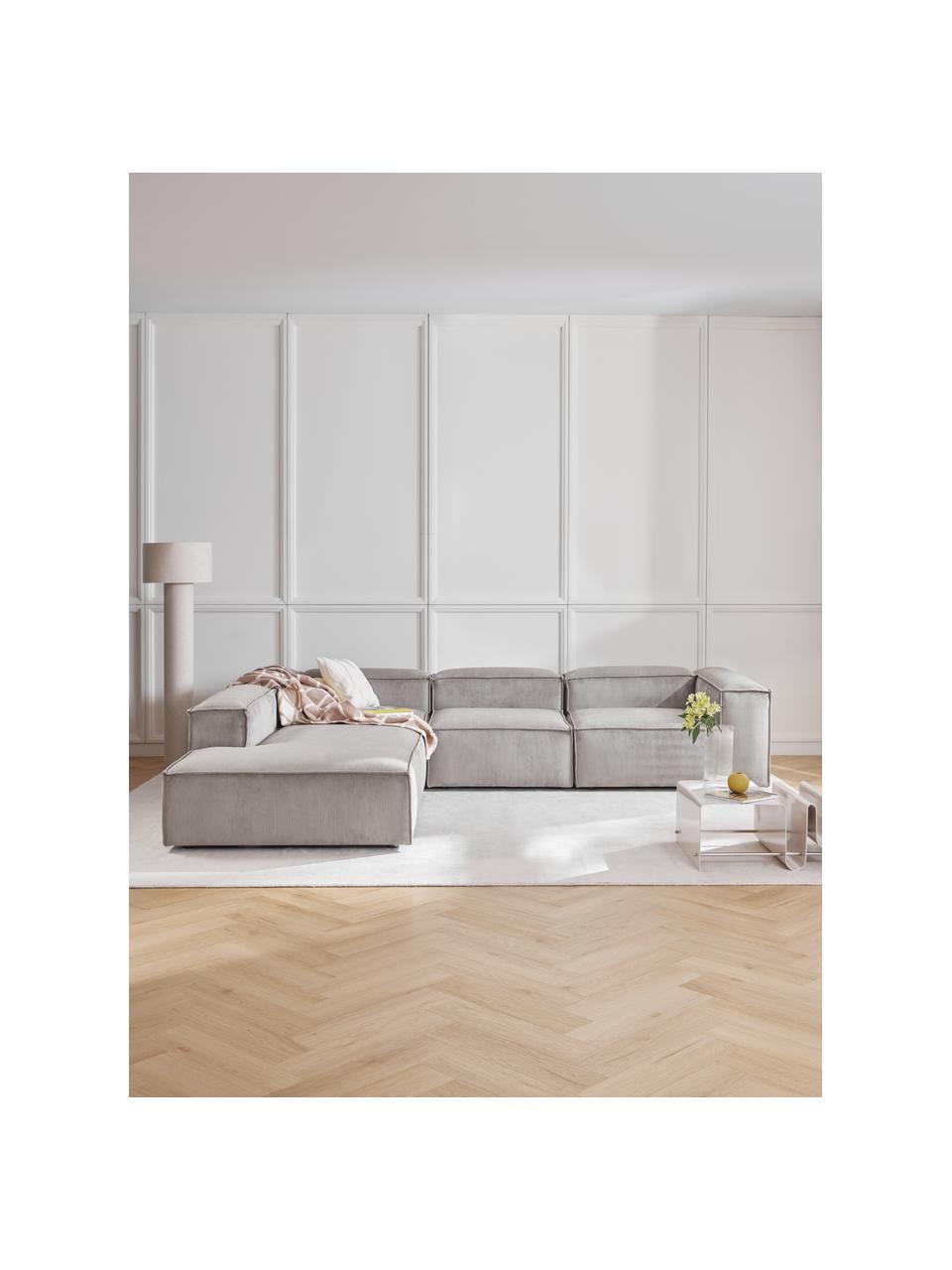 Narożna sofa modułowa XL ze sztruksu Lennon, Tapicerka: sztruks (92% poliester, 8, Stelaż: lite drewno, sklejka, Nogi: tworzywo sztuczne, Szary sztruks, S 329 x G 269 cm, lewostronna