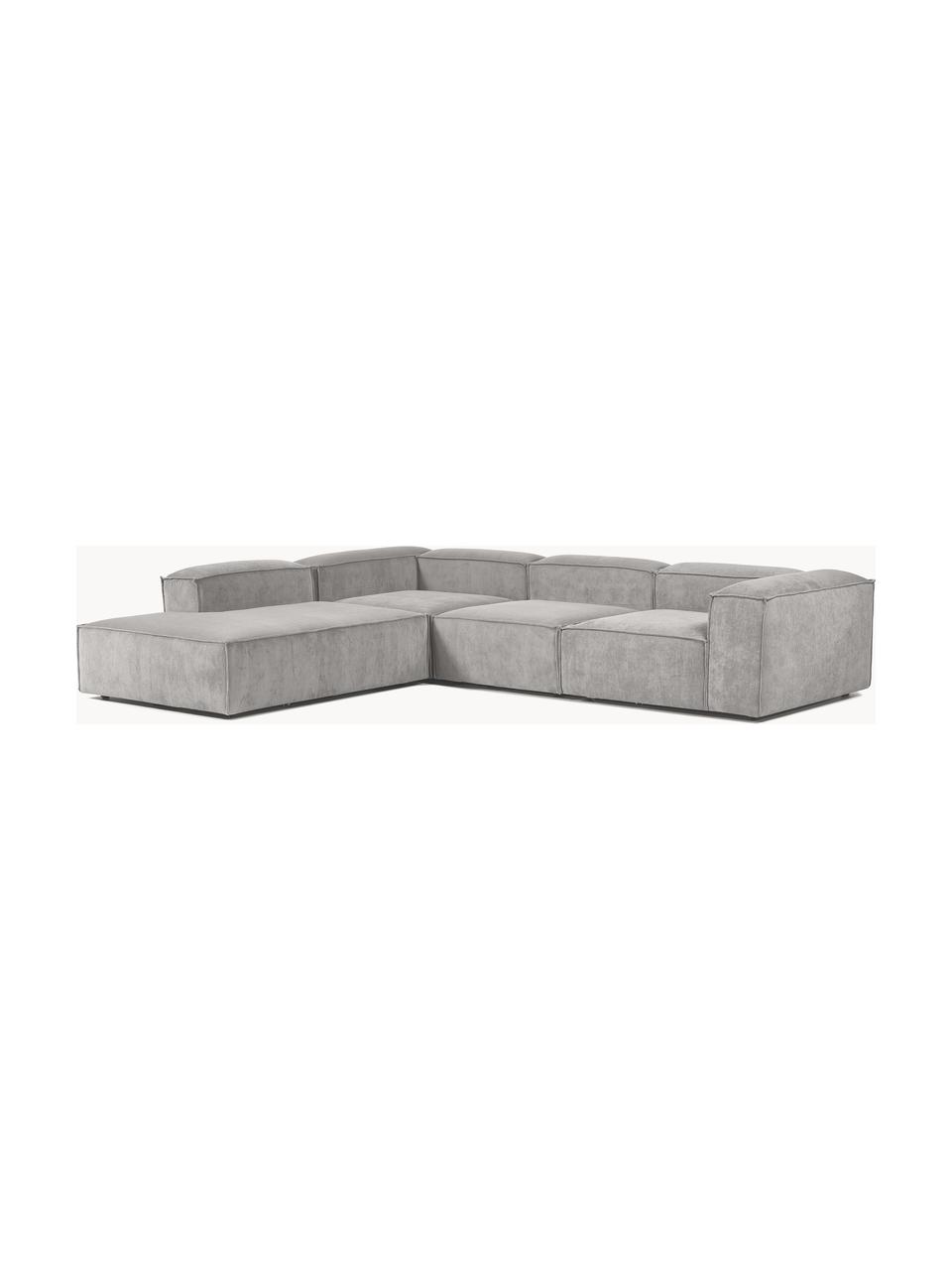 Modulares XL-Ecksofa Lennon aus Cord, Bezug: Cord (92 % Polyester, 8 %, Gestell: Massives Kiefernholz FSC-, Cord Hellgrau, B 329 x T 269 cm, Eckteil links